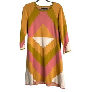 GUDRUN SJODEN Pink and Mustard Geometric Sweater Dress size Medium